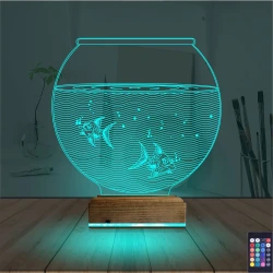 Akvaryum Fanus Balık 3D Lamba - Masa Gece Lambası Akvaryum Fanus Balık 3D Lamba - Masa Gece Lambası