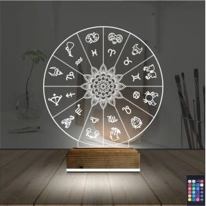 Astroloji Burç Lotus 3D Lamba - Masa Gece Lambası Astroloji Burç Lotus 3D Lamba - Masa Gece Lambası
