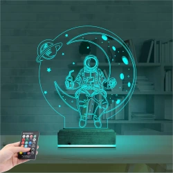 Astronot Ay Gezegen 3D Lamba - Masa Gece Lambası Astronot Ay Gezegen 3D Lamba - Masa Gece Lambası