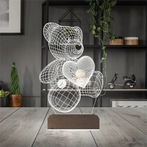 Ayıcık Kalp Seni Seviyorum 3D Lamba - Masa Gece Lambası