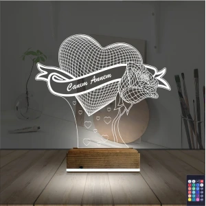 Kalp Gül Canım Annem Anneler Günü 3D Lamba - Masa Gece Lambası Kalp Gül Canım Annem Anneler Günü 3D Lamba - Masa Gece Lambası
