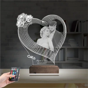 Kalp Gül Sevgiliye Hediye Fotoğraflı 3D Lamba - Masa Gece Lambası Kalp Gül Sevgiliye Hediye Fotoğraflı 3D Lamba - Masa Gece Lambası