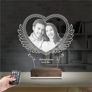 Kalp Melek Sevgiliye Hediye Fotoğraflı 3D Lamba - Masa Gece Lambası Kalp Melek Sevgiliye Hediye Fotoğraflı 3D Lamba - Masa Gece Lambası
