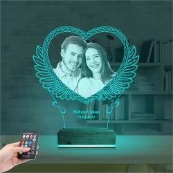 Kalp Melek Sevgiliye Hediye Fotoğraflı 3D Lamba - Masa Gece Lambası Kalp Melek Sevgiliye Hediye Fotoğraflı 3D Lamba - Masa Gece Lambası