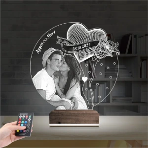 Kalp Gül Sevgiliye Hediye Fotoğraflı 3D Lamba - Masa Gece Lambası Kalp Gül Sevgiliye Hediye Fotoğraflı 3D Lamba - Masa Gece Lambası