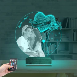 Kalp Gül Sevgiliye Hediye Fotoğraflı 3D Lamba - Masa Gece Lambası Kalp Gül Sevgiliye Hediye Fotoğraflı 3D Lamba - Masa Gece Lambası