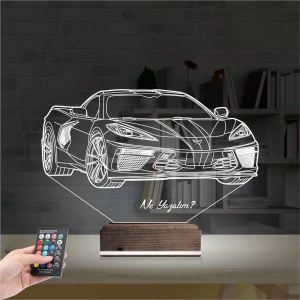 Araba Chevrolet Corvette Kişiye Özel 3D Lamba - Masa Gece Lambası