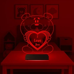 Ayıcık Kalp Kişiye Özel 3D Lamba - Masa Gece Lambası