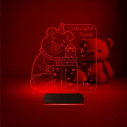Ayıcık Doğum Günü Hediyesi Çocuk Odası Kişiye Özel 3D Lamba - Masa Gece Lambası