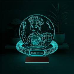Chef Şef Aşçı Kadın Kişiye Özel 3D Lamba - Masa Gece Lambası Chef Şef Aşçı Kadın Kişiye Özel 3D Lamba - Masa Gece Lambası